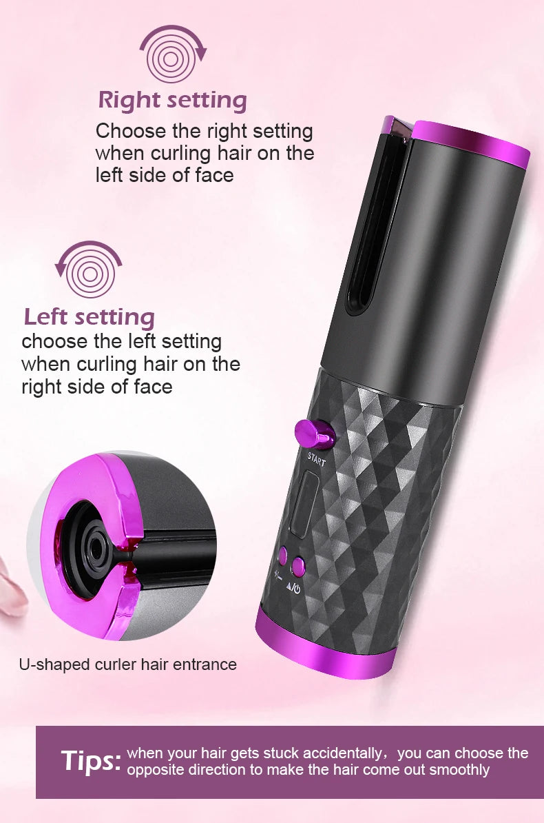 Fer à friser automatique sans fil Portable, 3 Options de couleur, chargeur USB,  Anti-brûlure pour le coiffage