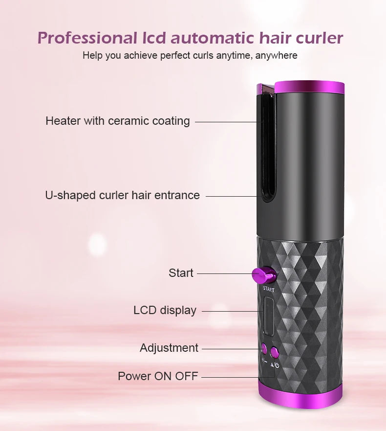 Fer à friser automatique sans fil Portable, 3 Options de couleur, chargeur USB,  Anti-brûlure pour le coiffage
