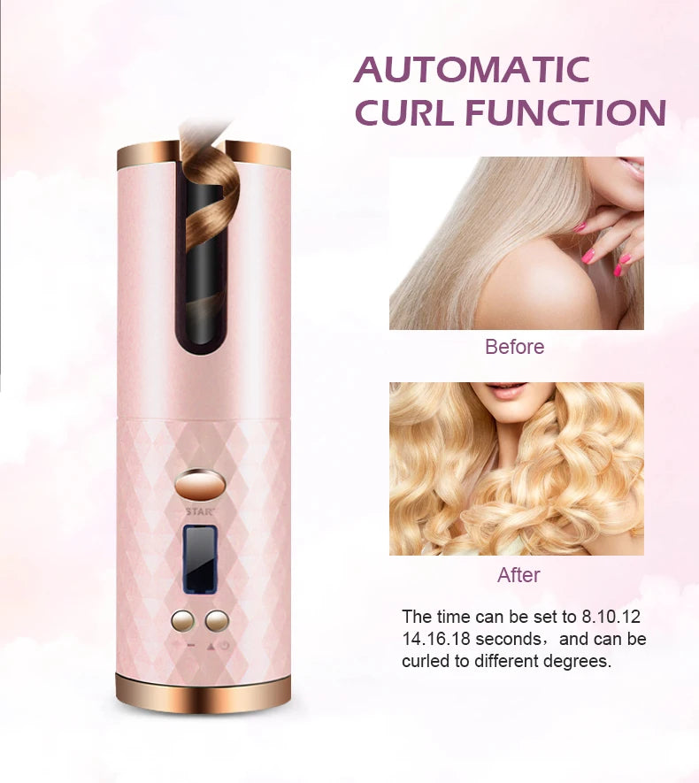 Fer à friser automatique sans fil Portable, 3 Options de couleur, chargeur USB,  Anti-brûlure pour le coiffage