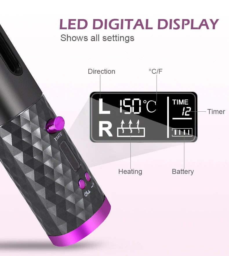 Fer à friser automatique sans fil Portable, 3 Options de couleur, chargeur USB,  Anti-brûlure pour le coiffage
