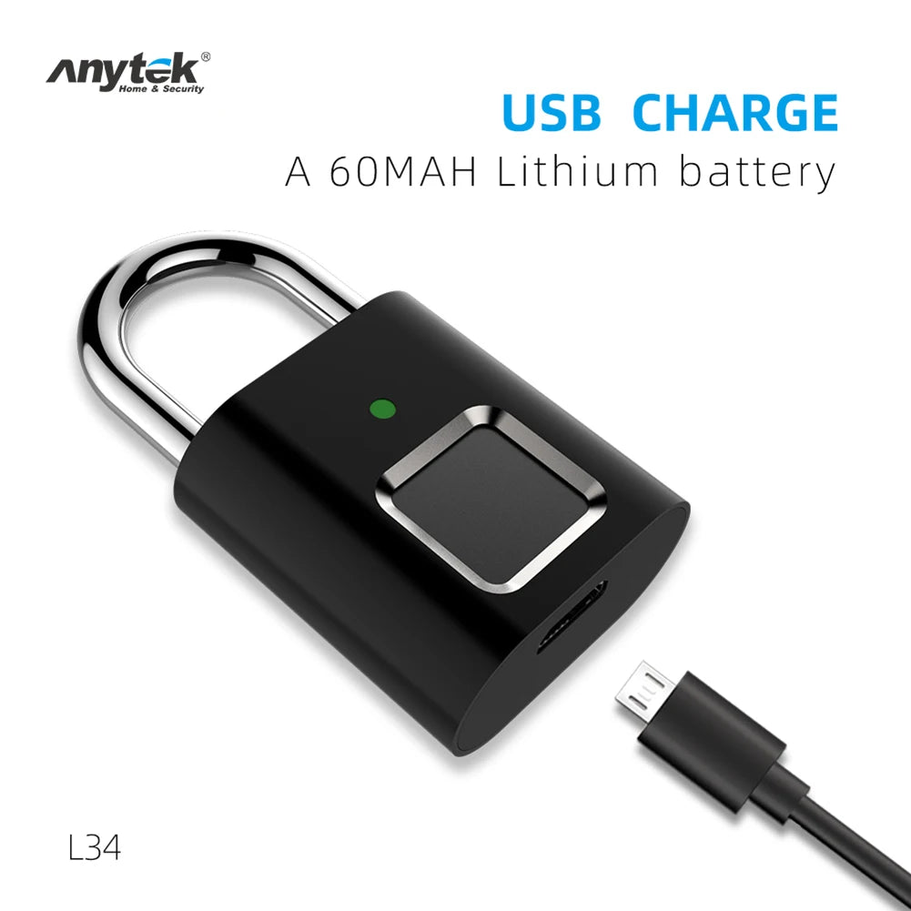 Anytek-Cadenas intelligent à empreintes digitales L34, mini serrure de sécurité sans clé aste par USB pour porte, Psych, sac, valise