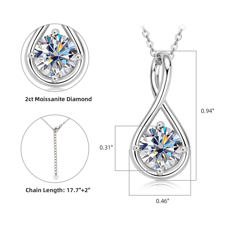 Lnngy 8mm 2.0ct Moissanite collier S925 en argent Sterling pendentif colliers pour femmes exquise cadena plata 925 bijoux de mariage