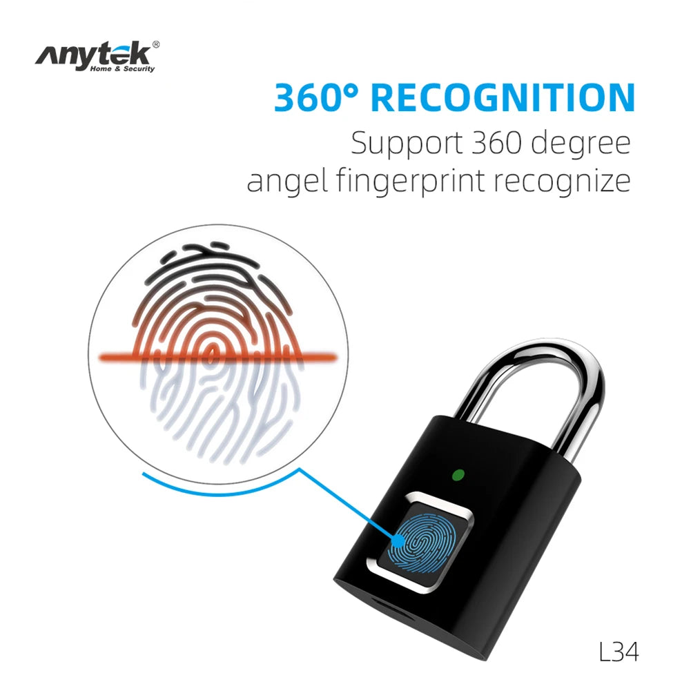 Anytek-Cadenas intelligent à empreintes digitales L34, mini serrure de sécurité sans clé aste par USB pour porte, Psych, sac, valise