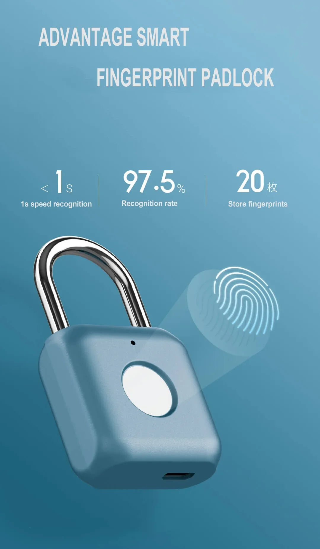 Mini serrure intelligente à empreintes digitales, déverrouillage rapide, sans clé, porte Rechargeable par USB, serrure à empreintes digitales pour fixation rétractable et mécanisme d'attache de sécurité