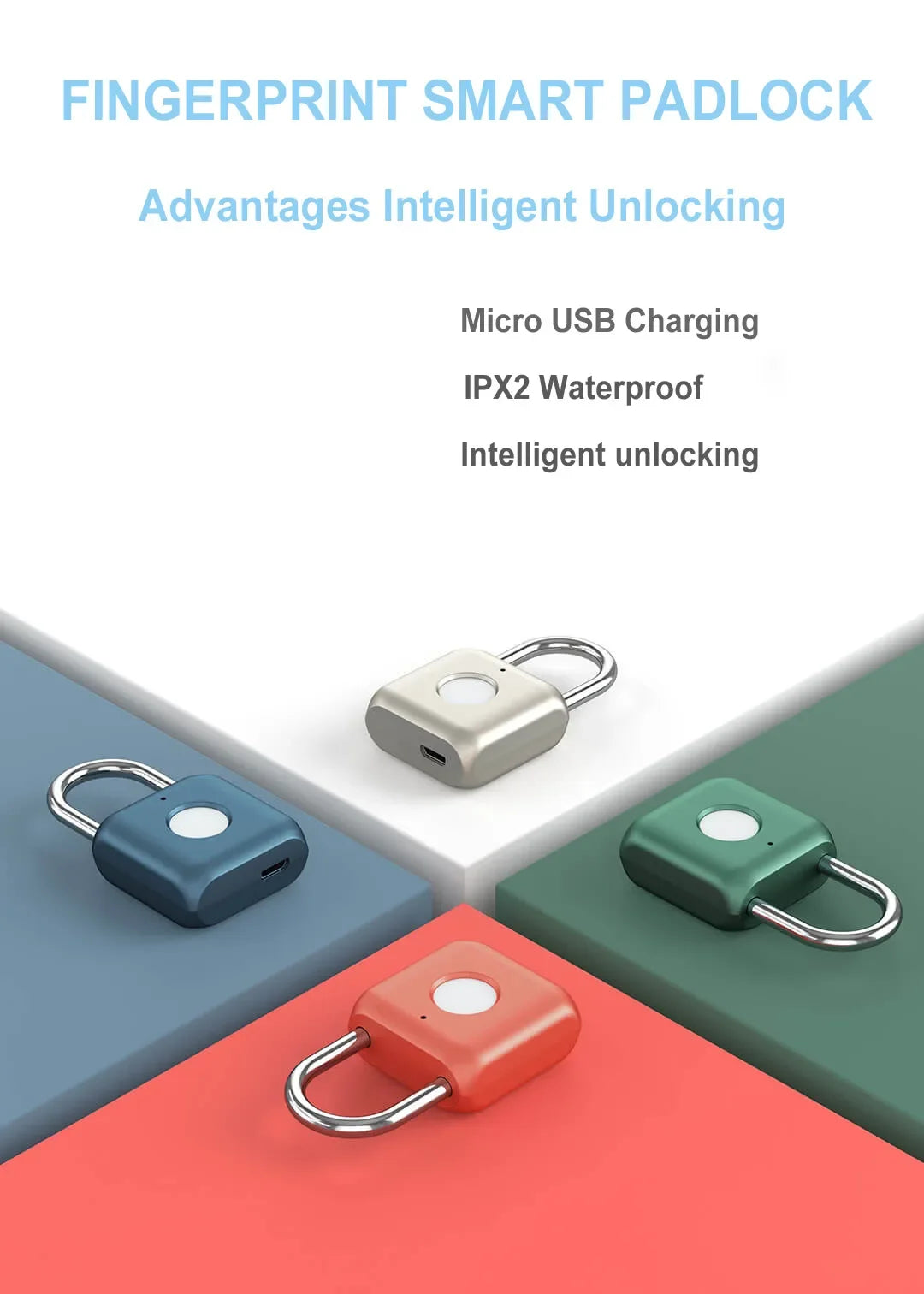 Mini serrure intelligente à empreintes digitales, déverrouillage rapide, sans clé, porte Rechargeable par USB, serrure à empreintes digitales pour fixation rétractable et mécanisme d'attache de sécurité
