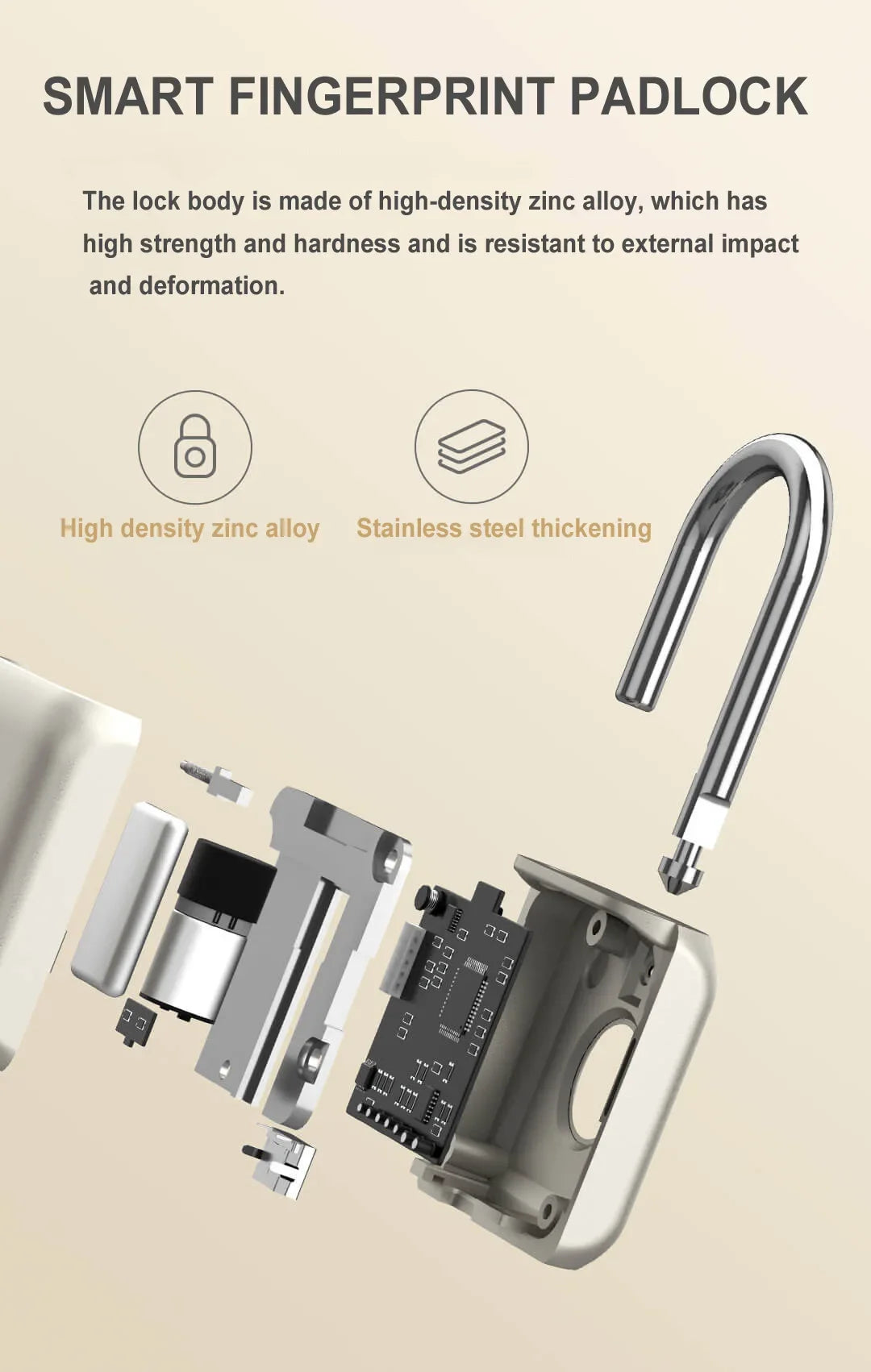 Mini serrure intelligente à empreintes digitales, déverrouillage rapide, sans clé, porte Rechargeable par USB, serrure à empreintes digitales pour fixation rétractable et mécanisme d'attache de sécurité