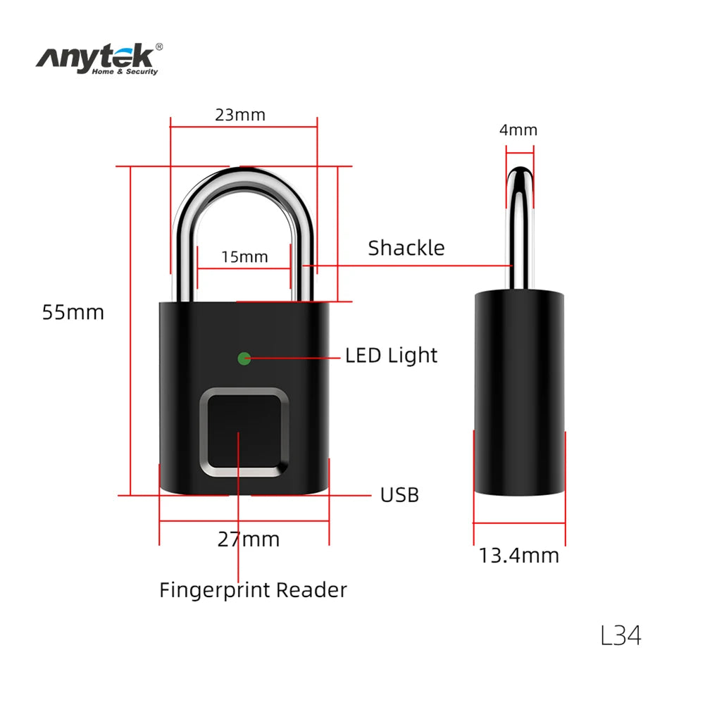 Anytek-Cadenas intelligent à empreintes digitales L34, mini serrure de sécurité sans clé aste par USB pour porte, Psych, sac, valise