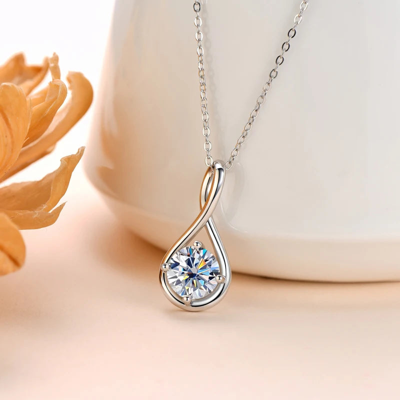 Lnngy 8mm 2.0ct Moissanite collier S925 en argent Sterling pendentif colliers pour femmes exquise cadena plata 925 bijoux de mariage