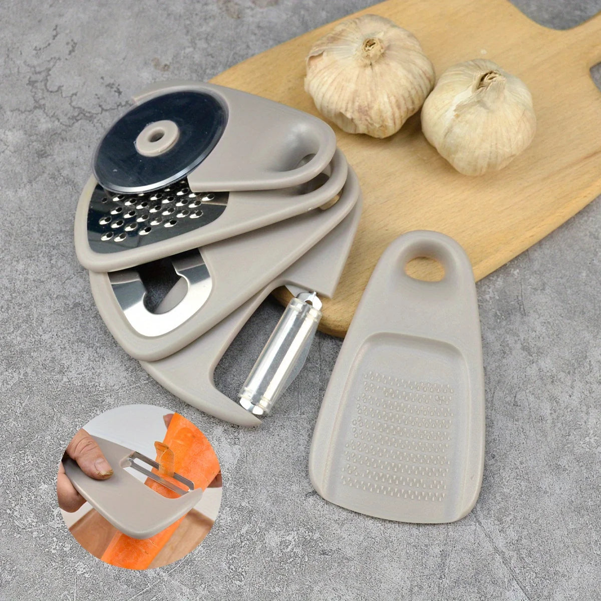 Ensemble d'ustensiles de cuisine 5 pièces, outils de cuisine empilables pour économiser de l'espace, pour usage domestique, accessoires de camping-car (gris)