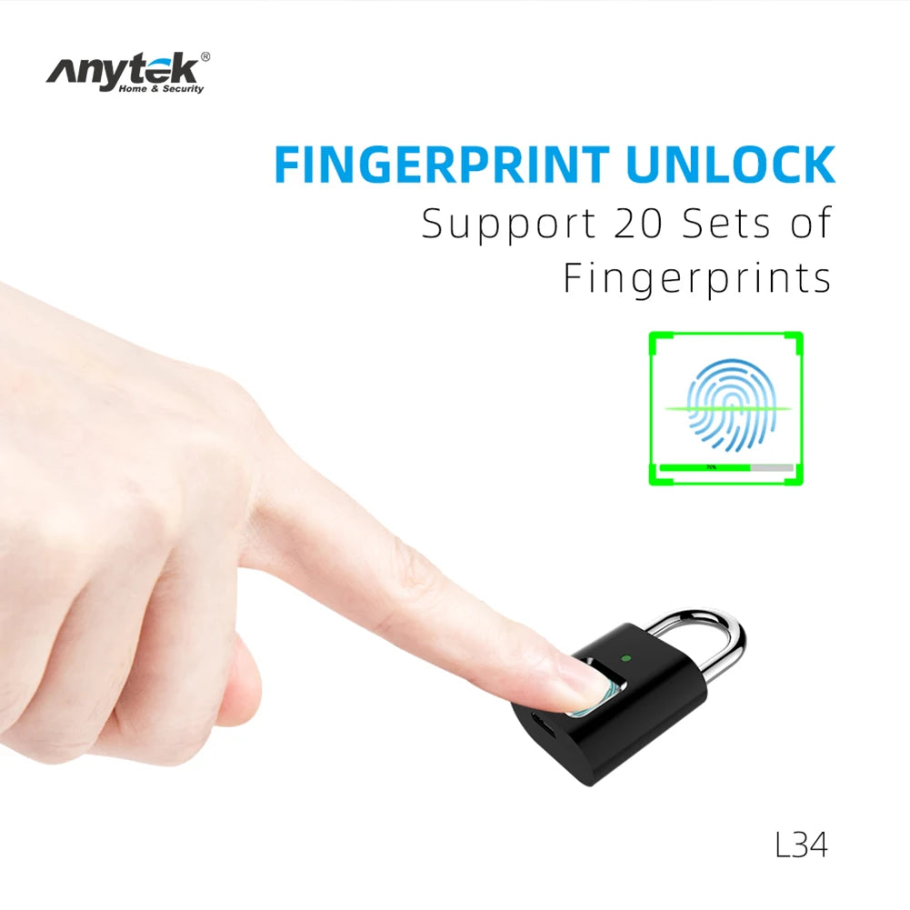 Anytek-Cadenas intelligent à empreintes digitales L34, mini serrure de sécurité sans clé aste par USB pour porte, Psych, sac, valise
