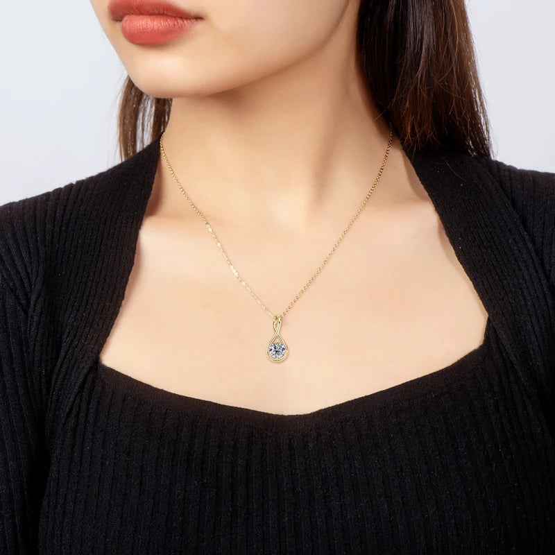 Lnngy 8mm 2.0ct Moissanite collier S925 en argent Sterling pendentif colliers pour femmes exquise cadena plata 925 bijoux de mariage