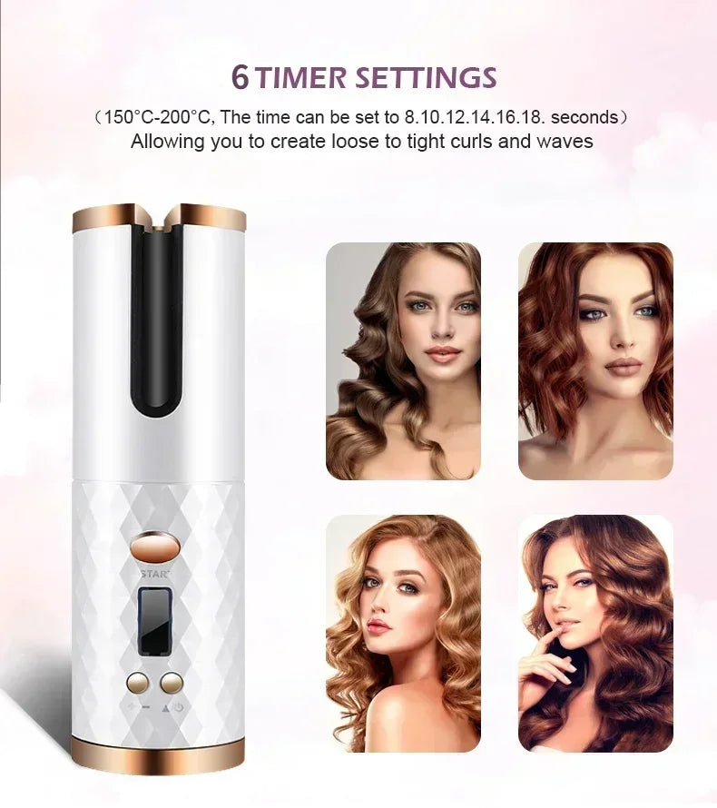 Fer à friser automatique sans fil Portable, 3 Options de couleur, chargeur USB,  Anti-brûlure pour le coiffage