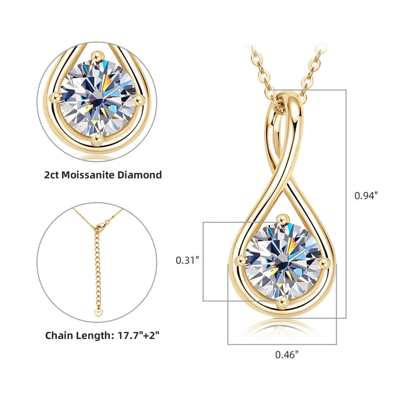 Lnngy 8mm 2.0ct Moissanite collier S925 en argent Sterling pendentif colliers pour femmes exquise cadena plata 925 bijoux de mariage