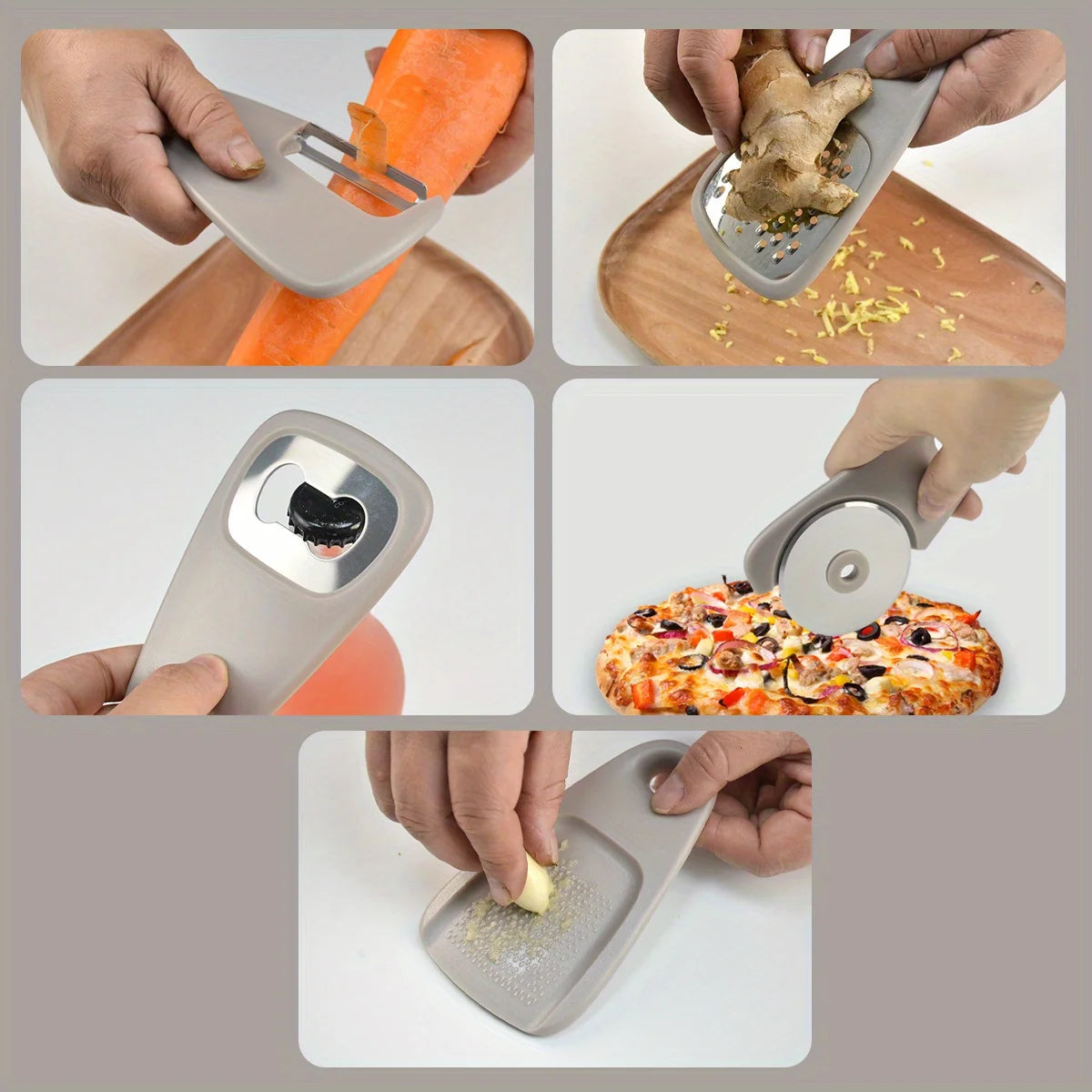 Ensemble d'ustensiles de cuisine 5 pièces, outils de cuisine empilables pour économiser de l'espace, pour usage domestique, accessoires de camping-car (gris)