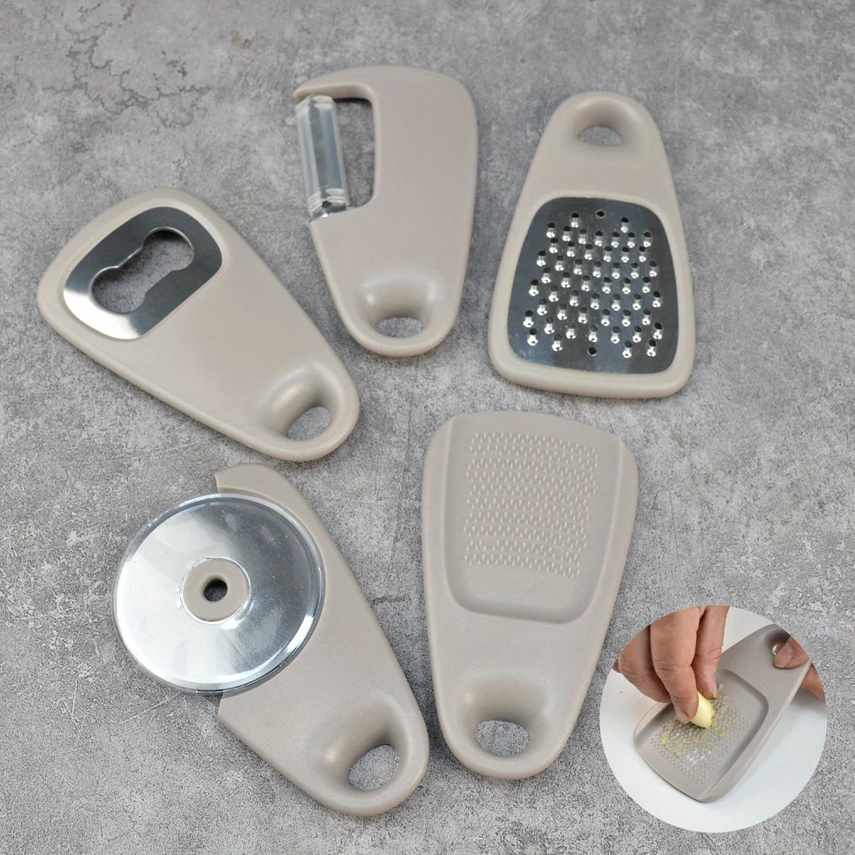 Ensemble d'ustensiles de cuisine 5 pièces, outils de cuisine empilables pour économiser de l'espace, pour usage domestique, accessoires de camping-car (gris)