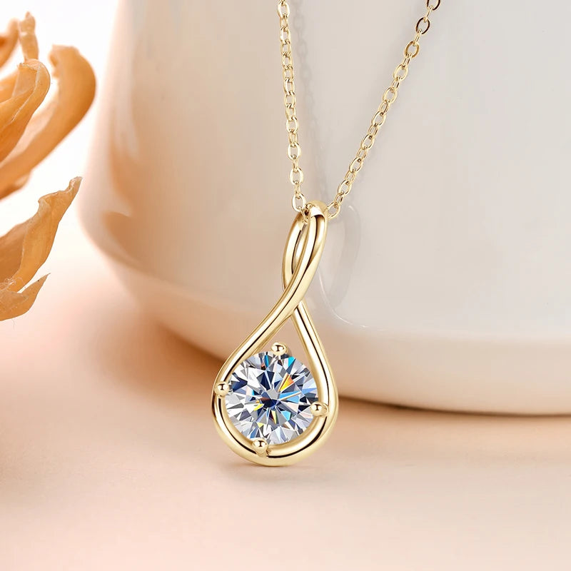 Lnngy 8mm 2.0ct Moissanite collier S925 en argent Sterling pendentif colliers pour femmes exquise cadena plata 925 bijoux de mariage